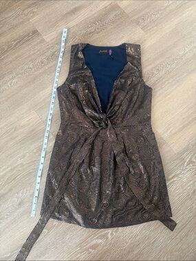Free People Bronze Metallic One-Shoulder Twist Dress